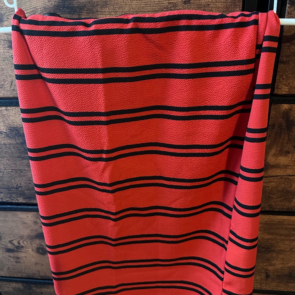 Red pencil skirt black stripes
